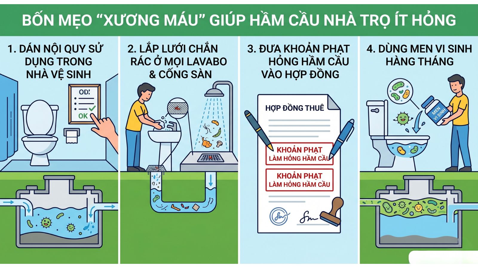 4 mẹo giúp hầm cầu nhà trọ ít hỏng