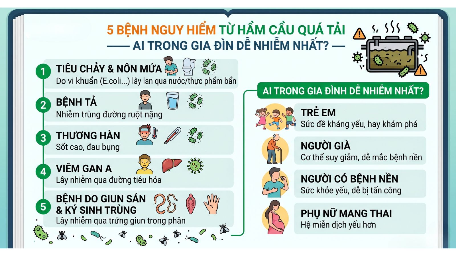 5 bệnh nguy hiểm khi hầm cầu bị tắc không xử lý ngay