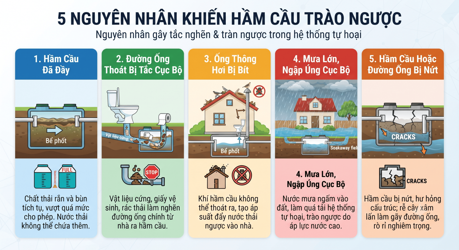 5 nguyên nhân khiến hầm cầu trào ngược