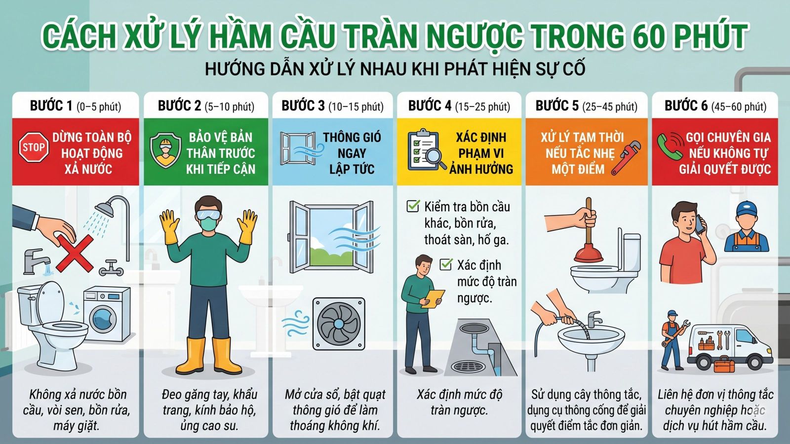 6 bước xử lý hầm cầu trào ngược