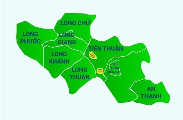 Bản đồ xã huyện Bến Cầu đánh dấu vùng phục vụ
