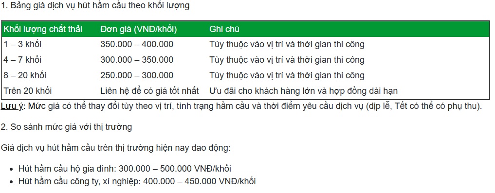 Giá tham khảo của Tiến Phát Lộc cung cấp dịch vụ hút hầm cầu