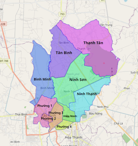 Các phường xã trực thuộc thành phố Tây Ninh