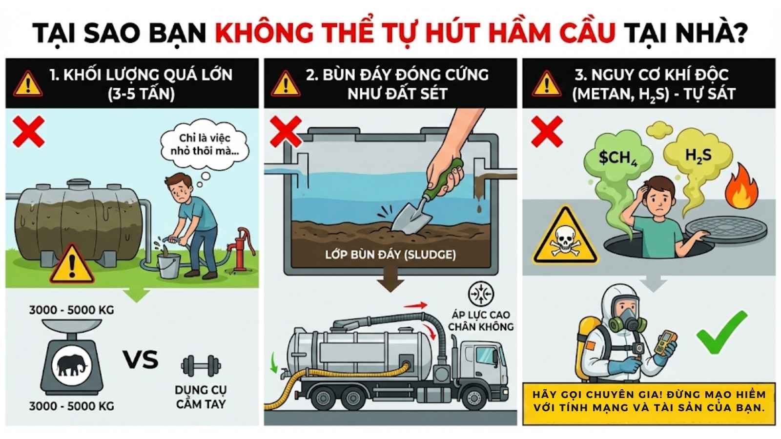 Tại sao bạn KHÔNG THỂ tự hút hầm cầu tại nhà?