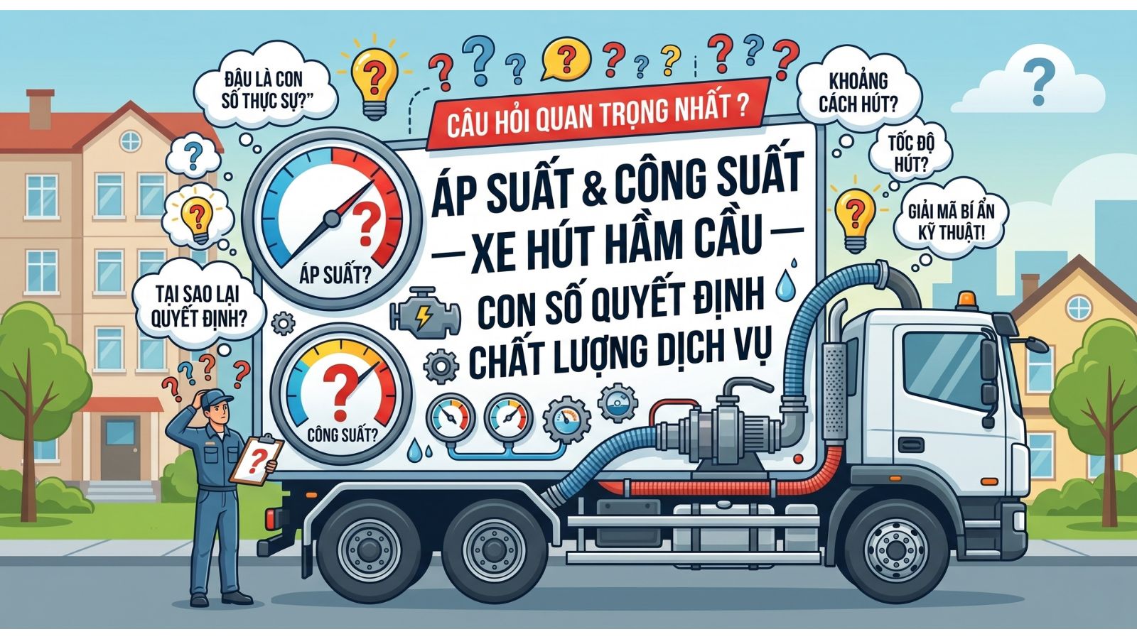 xe hút công suất bao nhiêu, áp suất hút thế nào?