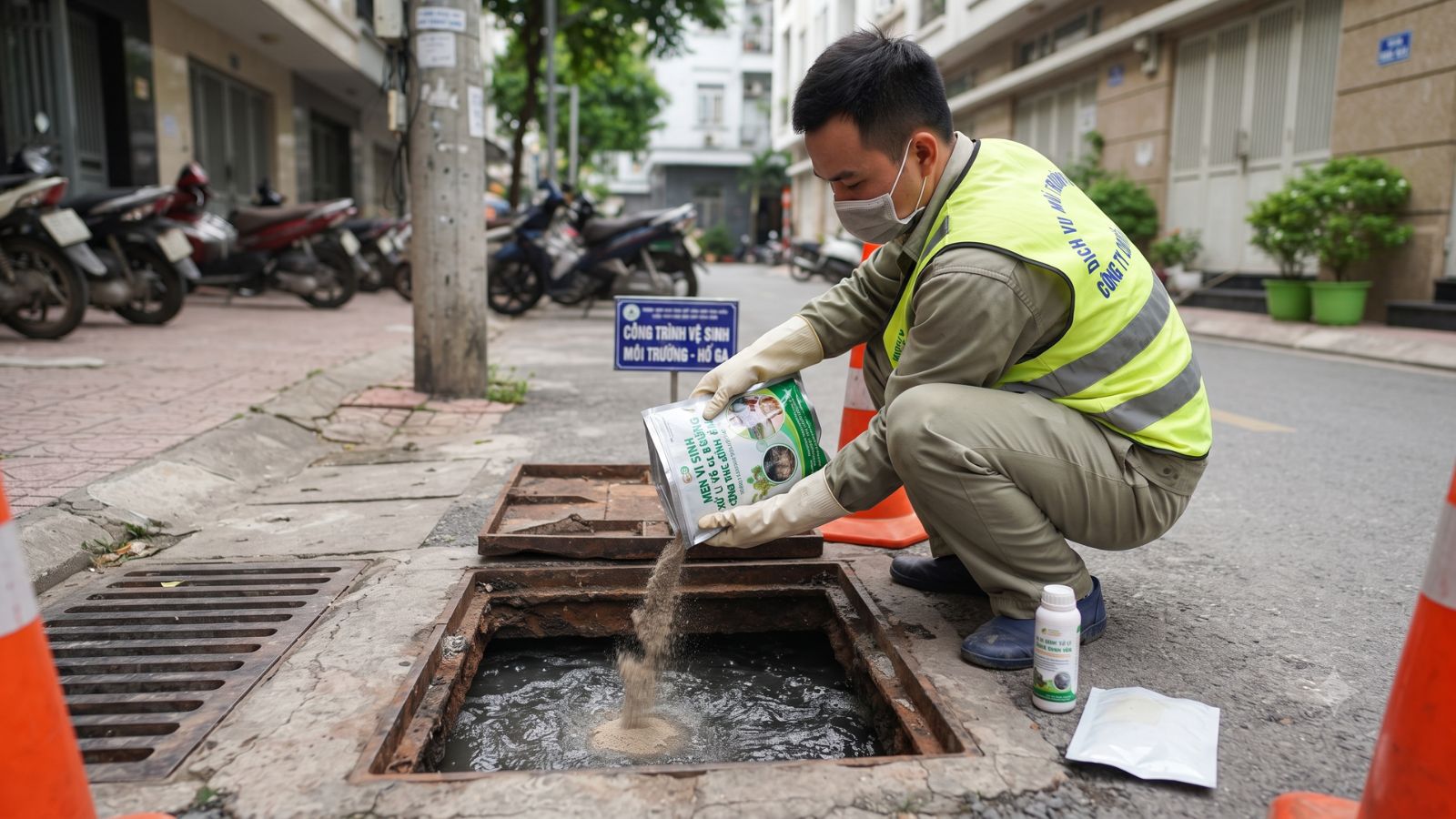 Bổ sung men vi sinh cho hố ga