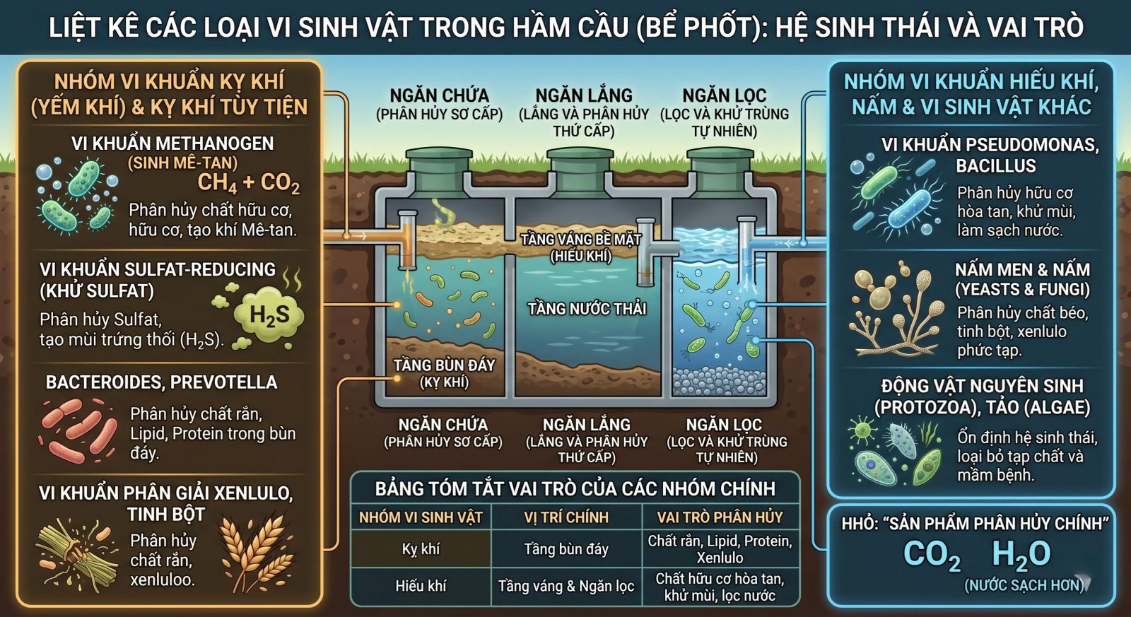 vi sinh vật bên trong hầm cầu