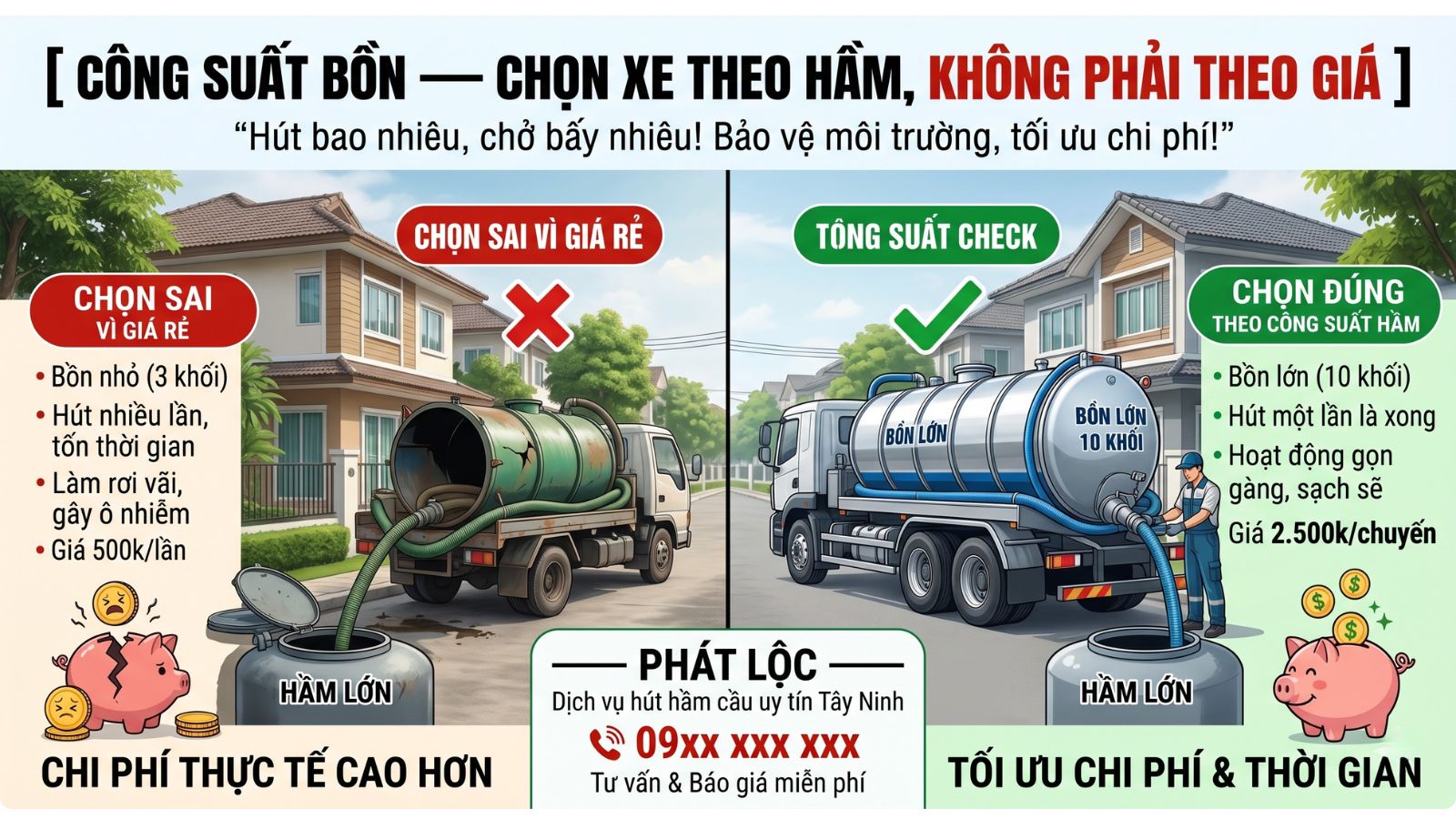 Công suất bồn — chọn xe theo hầm, không phải theo giá