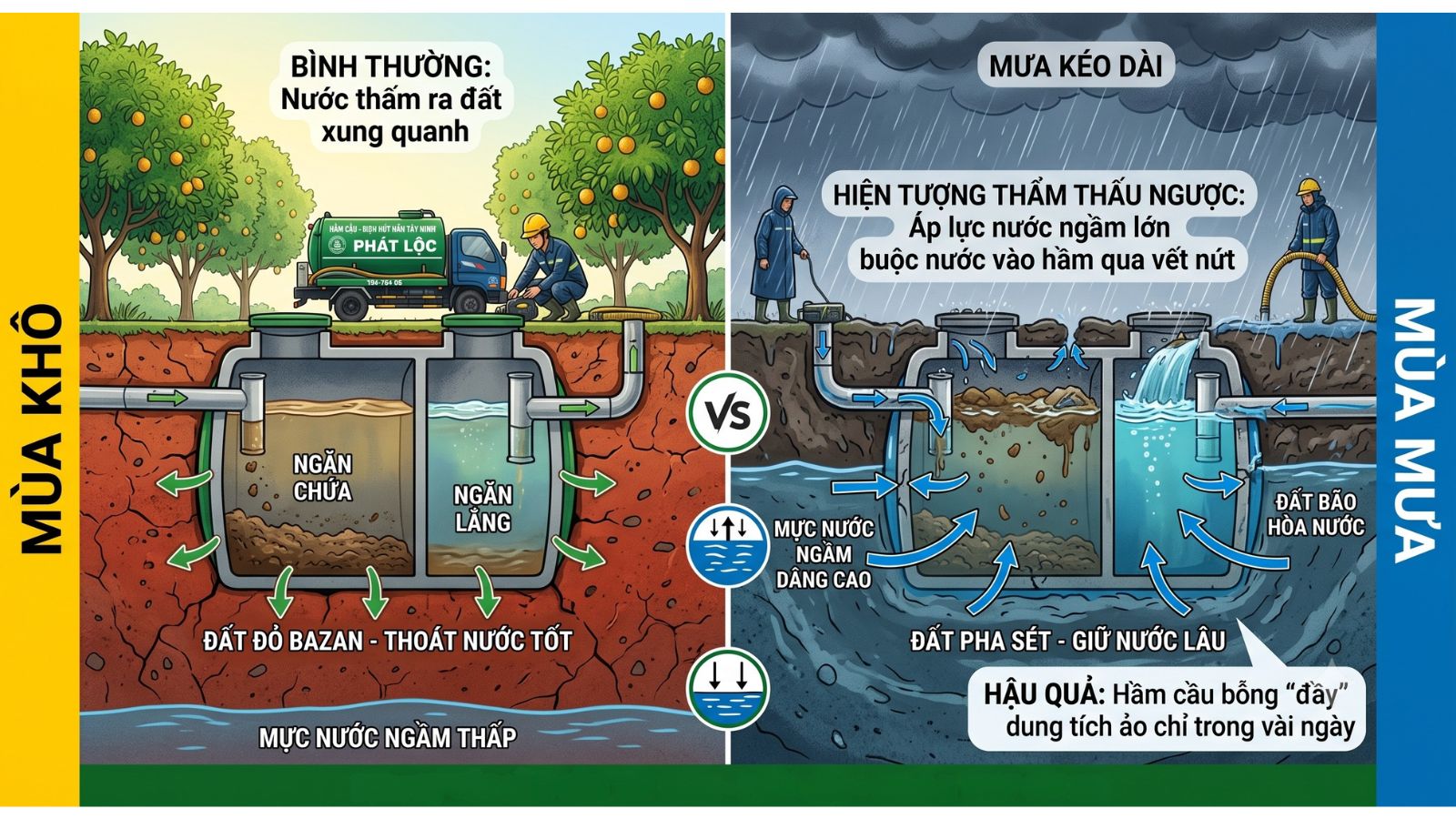 Hầm cầu bỗng nhiên phải chứa thêm một lượng lớn nước mưa từ bên ngoài tràn vào