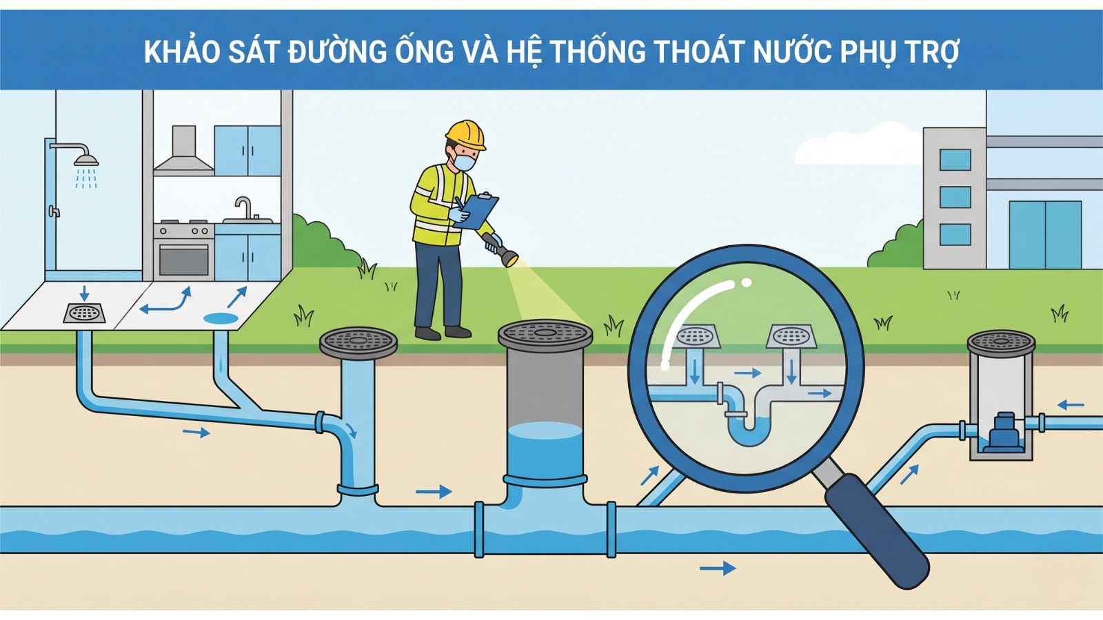 Khảo sát đường ống và hệ thống thoát nước phụ trợ