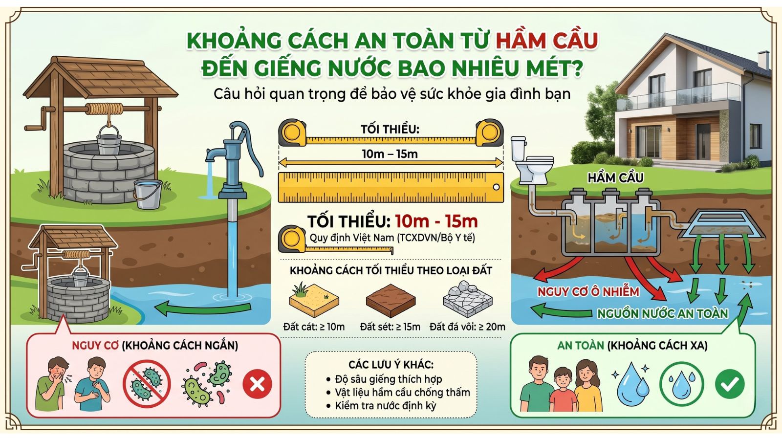 Khoảng cách từ hầm cầu đến giếng nước bao nhiêu mét là an toàn?
