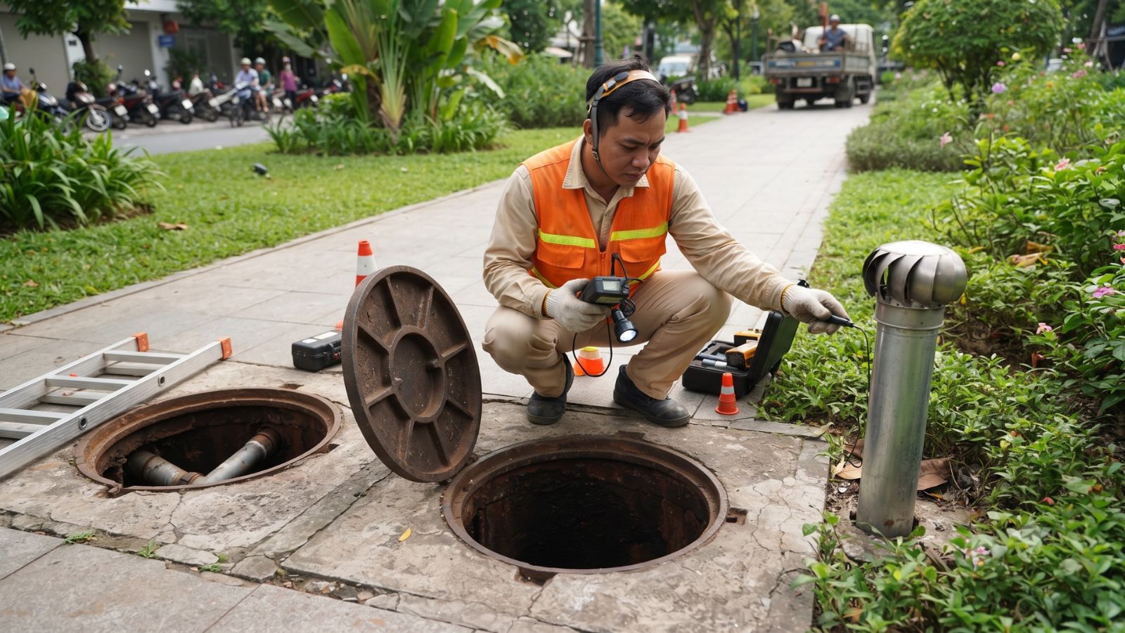 Kiểm tra nắp hầm, hố ga và ống thông hơi