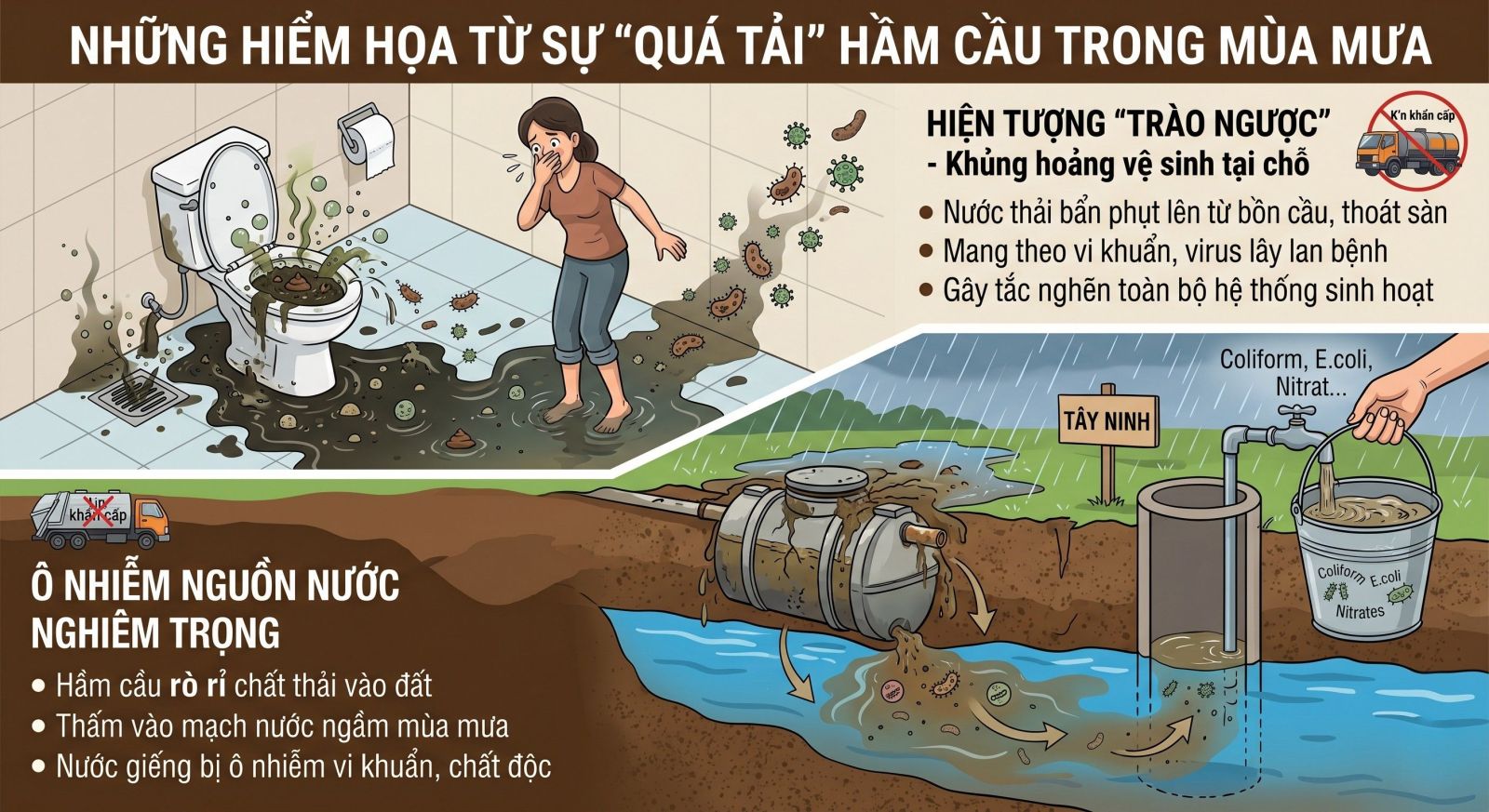 những hiểm họa từ sự "quá tải" môi trường và sinh hoạt  Khi hầm cầu mùa mưa