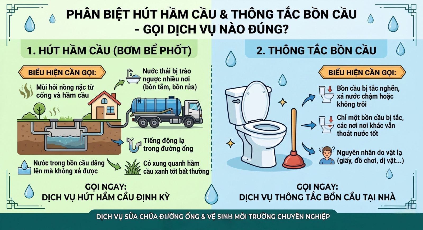 Phân Biệt Hút Hầm Cầu Và Thông Tắc Bồn Cầu - Gọi Dịch Vụ Nào Đúng?