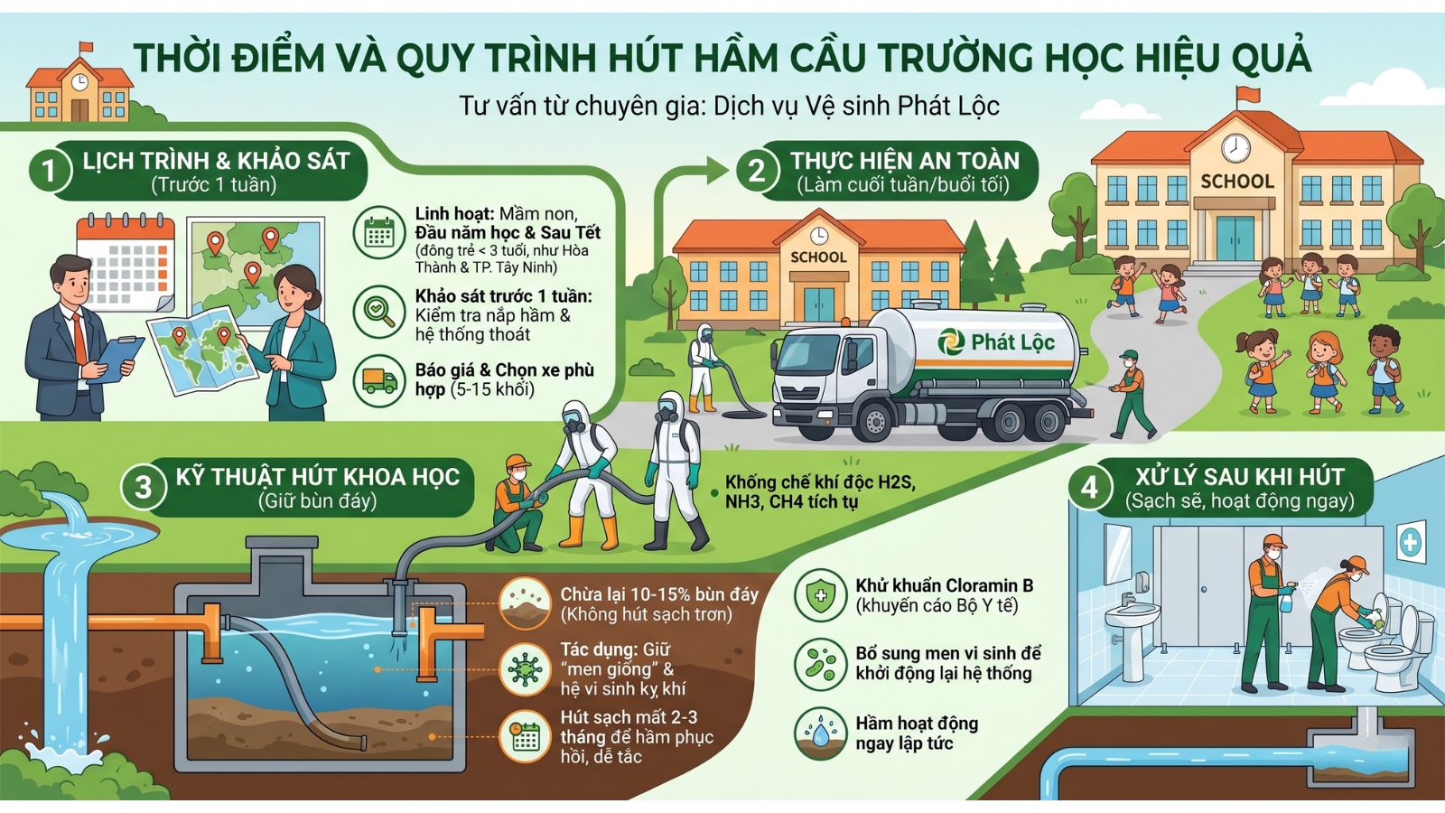 Quy trình hút hầm cầu tại trường học