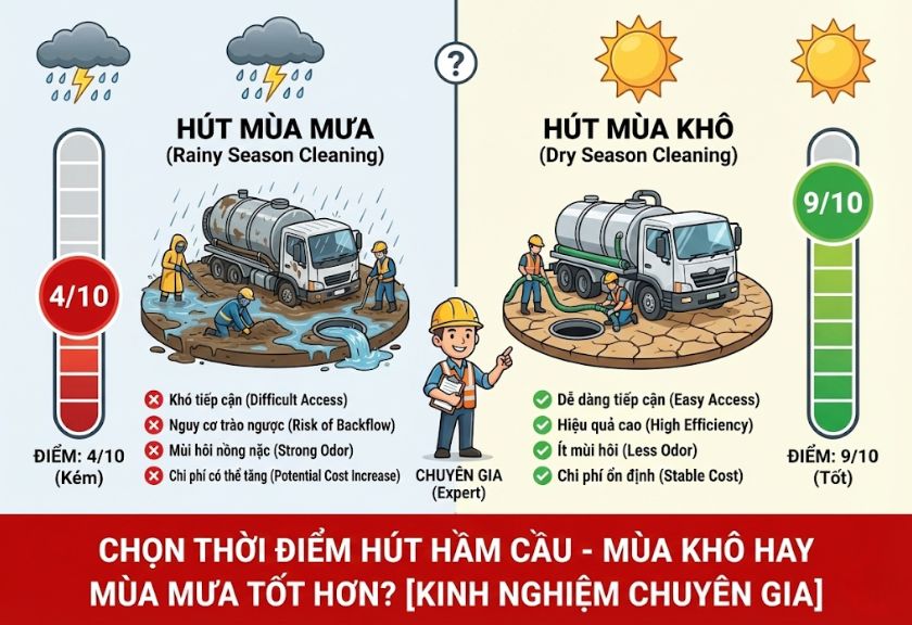 so sánh thang điểm 10 giữa hút mùa mưa (4/10) và hút mùa khô