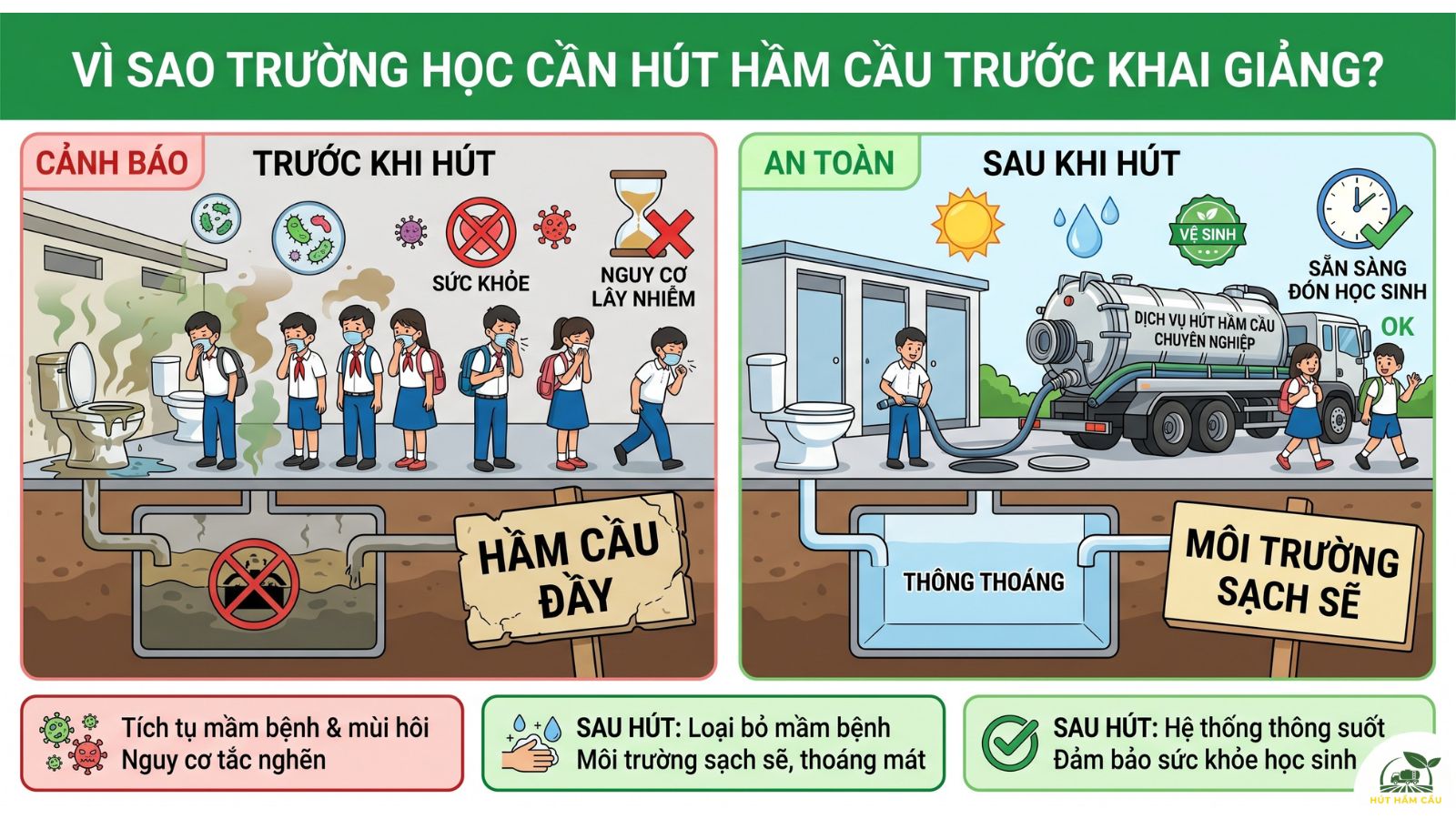 Vì sao trường học cần hút hầm cầu trước khai giảng?